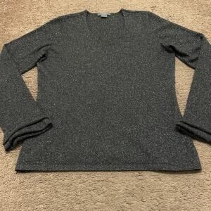 Ann Taylor Cashmere Size Large V Neck Sweater Metallic Sparkles Flared Sleeve